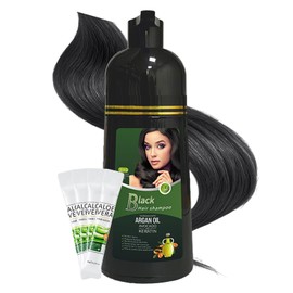 Fokiabin Gray Coverage Color Shampoo - 3-in-1 Color Depositing Shampoo with Herbal Formula, Ammonia-Free Hair Dye for Women & Men, Long-Lasting Root Touch Up (Black, Lasts 6 Weeks)