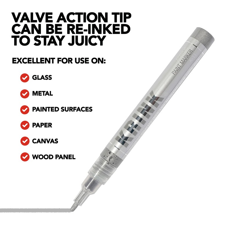 Krink K-11 Acrylic Paint Marker, Silver (K11SILVER)
