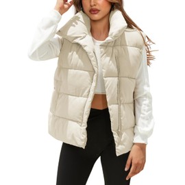 Fiona Jolin Puffer Vest Women Lightweight Winter Zip Up Stand Collar Sleeveless Puffy Jackets Padded Coats (White-M)