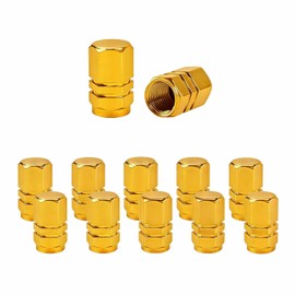 Aluminum Alloy Colored Tire Air Caps, Tire Valve Caps, Valve Stem Caps, Tire Valve Mouth Caps, Tire Dust Caps - 12pcs Pack (Gold)