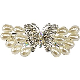 Bridal Butterfly Faux White Pearl and Crystal Hair Barette - Gorgeous - Perfect for Bride/graduation/sweet Sixteen+ Gift Bag