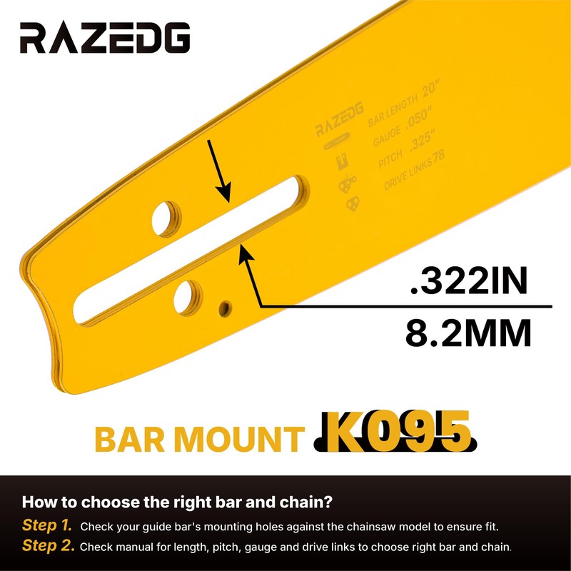 RazEdg 14 Inch Chainsaw Bar and Chain Combo, 3/8" LP
