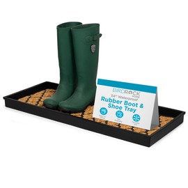 BIRDROCK HOME Rubber Boot & Shoe Tray | Coir Insert | 34" x 14" | Waterproof Shoe Tray for entryway | Trellis Pattern