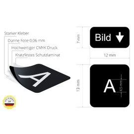 Lacerto® 12 x 13 mm German Sticker Set for PC and Laptop Keyboards with Additional Keys and Numeric Keypad Colour: Black