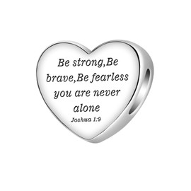 LUXILLA "Be strong, Be brave, Be fearless you are never alone Joshua 1:9" Charm Silver Charms 925 Sterling Silver fits Bracelets Necklace Pendant Bead Charms Jewelry Gift