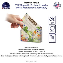 Postcard Holder with Magnets Metal Mount Holds 6 Inch Wide Printed Materials Advertisements Index Cards Clear Acrylic Booklet Organizer for Tradeshows Expos and Conventions by Marketing Holders