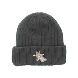 FB- wildlife giraffe face embroidered fleece beanie, insulated winter beanie, custom make beanie, cool gift (GREY)