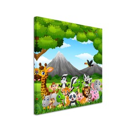 Paul Sinus Art Square Photo Canvas 90 x 90 cm Cartoon Drawing - Wild Animals in the Jungle on Canvas Exclusive Wall Picture Modern Photography for Your Wall in Many Sizes
