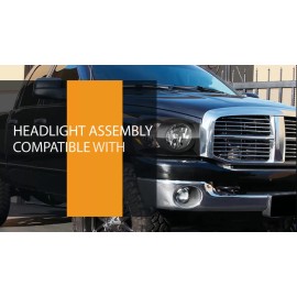 LEDKINGDOMUS Headlights Assembly Pair for 2006-2008 Dodge Ram 1500 2500 3500 Pickup Headlamps