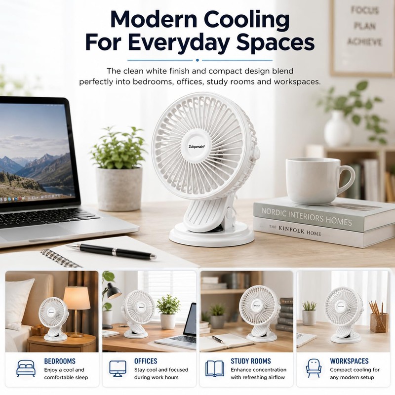 A2Z 5 Inch USB AC DC Desk Fan Clip Fan
