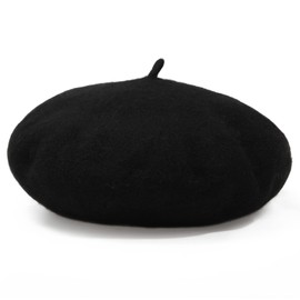 Women French Wool Beret Hats - Solid Color Classic Beanie Winter Cap (Thicker-Black)