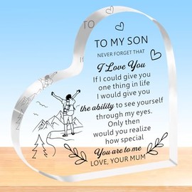 HULALA Son Gifts From Mum To My Son Heart Acrylic Plaque Gifts For Son Men Boys Birthday Chritsmas Graduation Never Forgat That I Love You