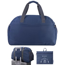 Navaris Foldable Travel Bag 38L - Travel Bag for Hand Luggage Foldable and Lightweight - Foldable Travel Bag 38L Large - Foldable Travel Luggage - Black, navy