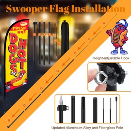 HunnmingRe 2 Set Hot Dogs Feather Flag Kit, 8ft Advertising Swooper Flag Banner with Pole and Ground Stake for Business Restaurant Advertising Banner for Outside Ground