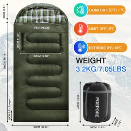 POEPORE Flannel Sleeping Bag Cotton 0 Degree Cold Weather for Adults XXL Wearable Sleeping Bag 4 Seasons Waterproof with Compression Sack