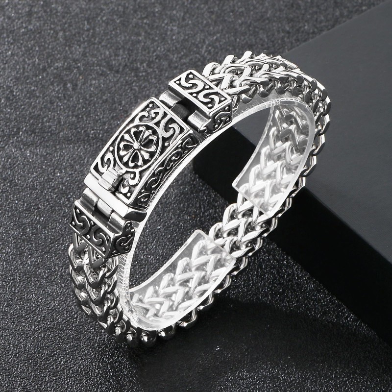 Azubpi Men's 316 Stainless Steel Gothic Viking Bracelet - Flower