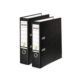 FALKEN Original Falken 2er Pack PP-Color Ordner. Made in Germany. 8 cm breit DIN A4 Schwarz Vegan Kunststoff-Ordner Ringordner Aktenordner Briefordner Büroordner Plastikordner Schlitzordner