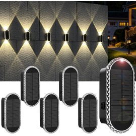 BlueYang Solar Fence Lights Outdoor, 3000K/4000K/6000K 3 Modes Solar Wall Lights Outdoor Waterproof, Up&Down Dual-Head Outdoor Solar Lights for Yard House Fence Backyard Deck Garden Patio Porch, 6 PK