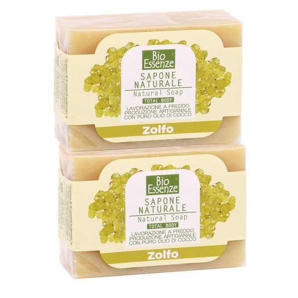 Sulphur Soap Ideal for Acne or Oily Blemished Skin - Suitable for the Whole Body and Hair - Organic Essences - 2 x 100g
