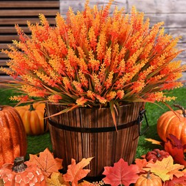 Waipfaru Fake Mums Fall Decor, 36 Bundles UV Resistant Faux Mums for Outdoor Planters, Fall Flowers Artificial for Decoration, Faux Plants for Home Porch Thanksgiving Decoration(Orange)