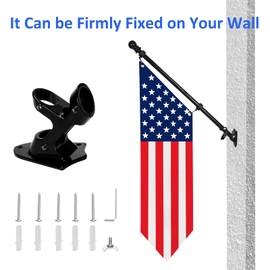 Heavy-Duty 42x12 Inch American Flag Pole Kit – Outdoor Canvas USA Flag with Double-Sided Print, Waterproof, UV-Resistant, Wall Mount Bracket for House Porch Display