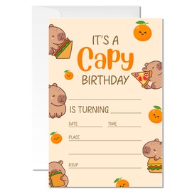 ZYQFN 20 Capybara Birthday Party Invitations, Cute Capybara Theme Invite Cards with Envelopes, 4x6 Inch Fun Birthday Invites for Girls and Boys. (080)
