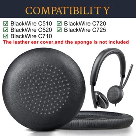 SOULWIT Replacement Leather Ear Pads for Plantronics BlackWire C510/C520/C710/C720/C725, Padded Leather for Poly BlackWire 510/520/710/720/725