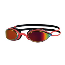 Zoggs Fusion Air Swimming Goggles Adult Men and Women - Comfort Air Seal, Anti-Fog, UV Protection, Wide Field of View, Nose Bridge Replaceable, Red Titanium Mirror Glass, Black/Red