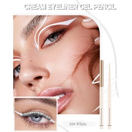 White Eyeliner for Waterline, Matte Gel Eyeliner Pencil Waterproof Smudge Proof, Ultra-Fine Tip, Cream Smooth Colored Eye Liner, Quick-Drying Long-Lasting, High Pigmented Eye Brightener Pen Makeup-05