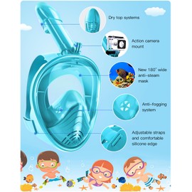 Wofufuza Snorkeling Gear for Kids, 2-PCS Kids Snorkel Mask Leak-Proof, Breathable and Comfortable Kids Snorkel Set for Ages 6-14 with Adjustable Strap Camera Mount and Mesh Bag (Green+Green)