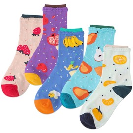 IIG 5 Pairs Womens Novelty Cute Crew Socks Colorful Funny Ankle Socks Gifts for Womens Socks (Fruits 01-5 pairs)