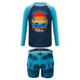 Cheerful Mario UV Badebekleidung Junge Langarm Rashguard-Shirts Sonnenschutz Kinder Schwimmanzug Zweiteilig Schwimmshirt Badeshorts Set Marine 6-7 Jahre