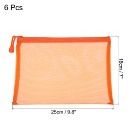 MECCANIXITY Mesh Zipper Bags, A5 Nylon Zip Pouch Pencil Case Storage Pockets for Travel Office Accessories, Orange Pack of 6