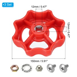 PATIKIL Outside Faucet Handle Square Stem Hole 8x8mm, ABS Round Wheel Faucet Handles Replacement Water Spigot Handle with Screws Spacer, Red, 3Pcs