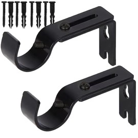 Premium Curtain Rod Brackets - 2 Pack Adjustable Wall Mounts, Curtain Rod Holders for 1 Inch Rod (Black)