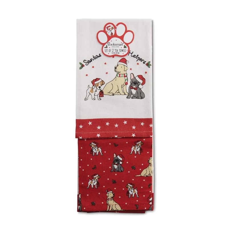 Lex's Linens Christmas Embroidered 100% Cotton 2 Pack Tea Towel/Christmas