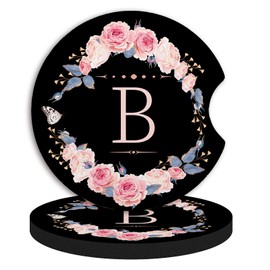 2pcs Letter B Car Coasters,Absorbent Universal neoprener Cup Holder Coasters with a Finger Notch,Car Accessories for Women&Man Interior，2.75"