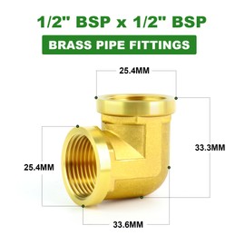 TAISHER 5 Pcs 90 Degree Barstock Street Elbow, 1/2 Inch BSP Female Pipe to 1/2 Inch BSP Female Brass Pipe Fitting, for Water Oill Air Gas