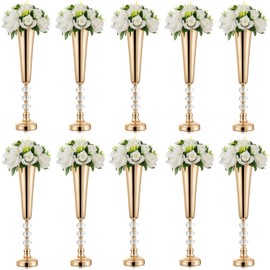 Centros de mesa de boda para mesas jarrón dorado, 10 jarrones de mesa altos para centros de mesa, jarrón de trompeta de metal de 20.8 pulgadas, decoración de mesa de centro de mesa, soporte de flores para boda, ceremonia de aniversario