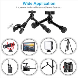 FOMITO 11" Articulating Magic Arm with Super Clamp, Heavy Duty Camera Mount for DSLR Rig, LED Video Lights, LCD Monitors, 1/4"-3/8" Thread, Max Load 4.4lbs