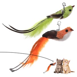 Wukemaoyi Pack of 2 Cat Toy Bird, Cat Toy Feathers, Interactive Cat Fishing Replacement Feathers Pendant with Bell, Cat Toy with Feathers, Cat Toys Feather Toy for Cats