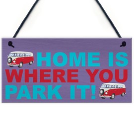 RED OCEAN Home Is Where You Park It Hanging Campervan Plaque Sign Caravan Decoration Gift