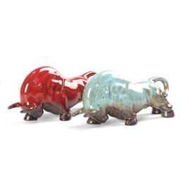 WEALTHCOMING Wall Street Bull Arts Statues,Exquisite Ceramic Fortune Bulls Figurines and Sculptures Home & Office Tabletop Decor (Unstoppable-Blue)