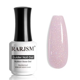 RARJSM Glitter Rubber Base Gel Nail Polish Nude Gray Purple Pink Rubber Base Gel Rainbow Iridescent Shimmer Brush on Extend Builder Hard Gel Soak Off Curing Requires 15ml Salon Home French Manicure