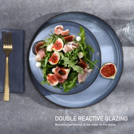 E-far Pasta Bowls Set of 4, 35oz Large Salad Bowls for Serving, Wide and Shallow Ceramic Bowls Plates for Kitchen, Double Reactive Glaze, Microwave and Dishwasher Safe, Ocean Blue