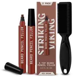 Striking Viking 2 Pack Beard Pencil Filler for Men with 4 Tips - Updated Filling Pen Kit with Brush, Long Lasting Waterproof Beard Pen - Fill, Shape & Define - (Red Brown)