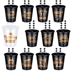 Janmercy 12 Pieces Shot Glass Beaded Necklaces Birthday Party Shot Necklace Cups Funny Birthday Naughty Plastic Shot Glasses Necklace for Birthday Women Girls Wedding Party Supplies