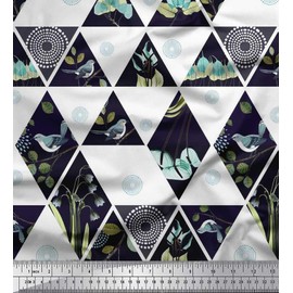 Soimoi Cotton Canvas Fabric Geometric,Floral & Bird Patchwork Decor Fabric Printed metre 42 Inch Wide