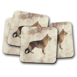 Silver Kangaroo German Shepherd Drinks Coasters - set of 4 drinks mats ideal new home present or housewarming gift