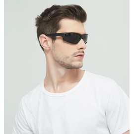 JFXQDR Polarized Sunglasses for Men and Women, Sports Wrap Around Running Fishing Sun Glasses UV400 Protection RFS8202 (Black Frame Orange Lens)